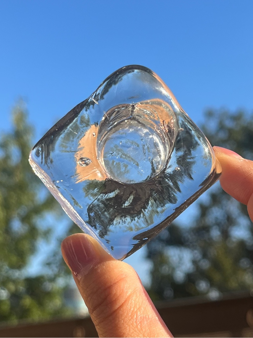 Handheld Clear Glass Square Votive Holder - Transparent Crystal Finish